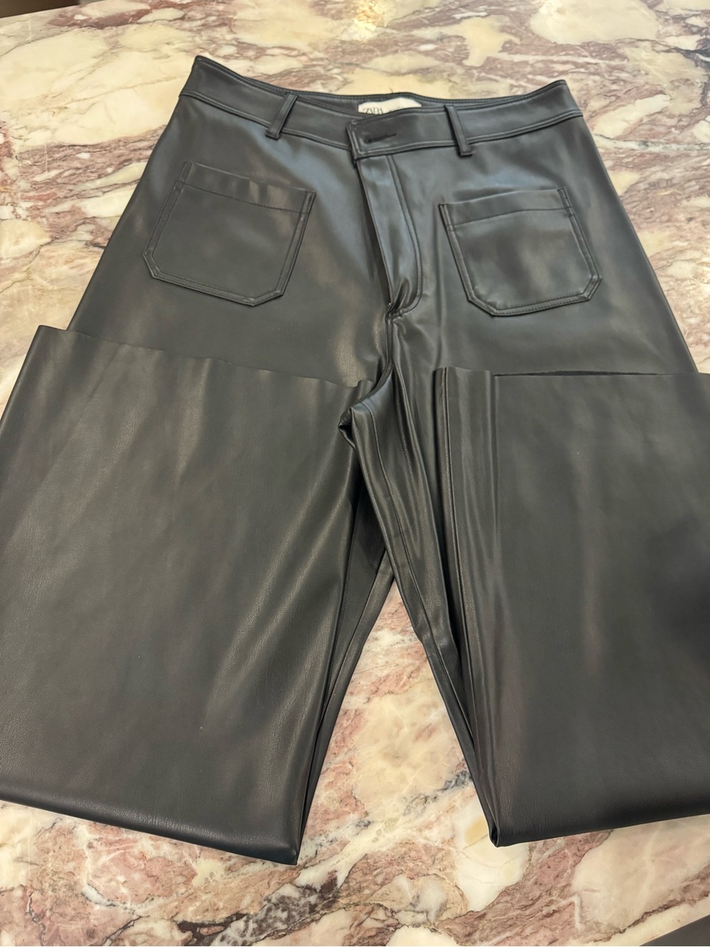 Zara Black Wide-Leg Faux Leather Trousers